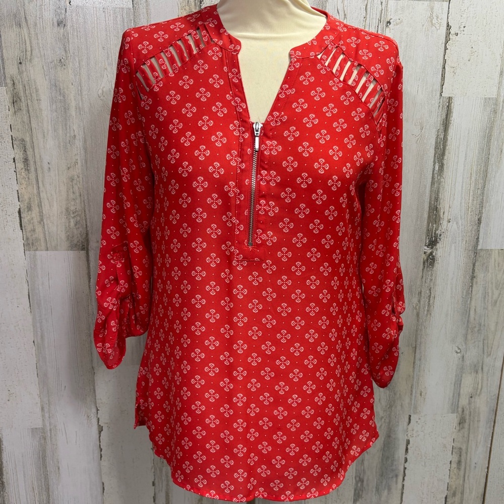 Maurices Zip Front Print Chiffon Top